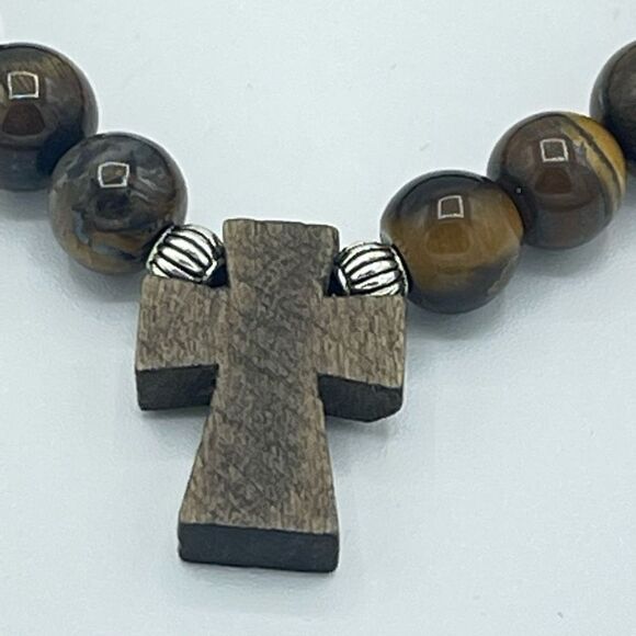 Crystal beaded stretch bracelet ONE NEW yellow tiger eye cross skull reiki medit - Picture 2 of 9